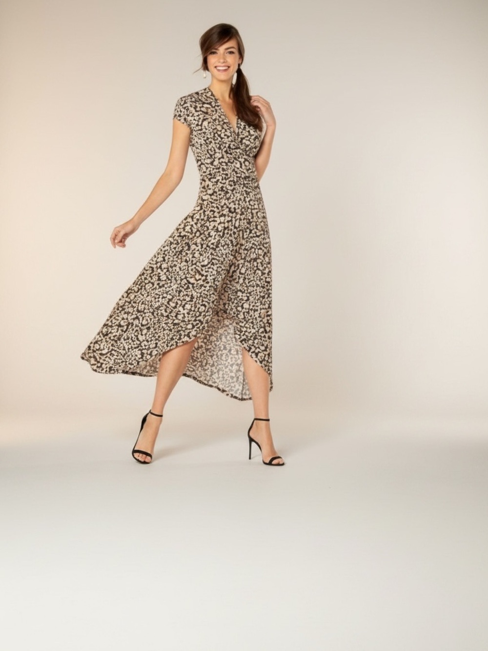 IMAN Leopard Print High-Low Wrap Dress